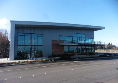 Newly constructed commercial development with stormwater design courtesy of Axe Engineering in Bellingham Whatcom County