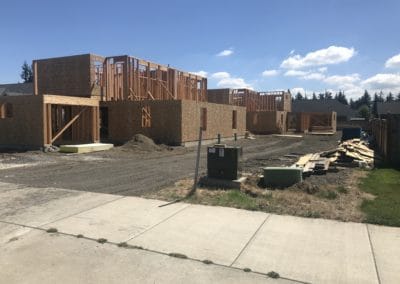 Rough framing for a multifamily development at a construction site in Lynden Whatcom County