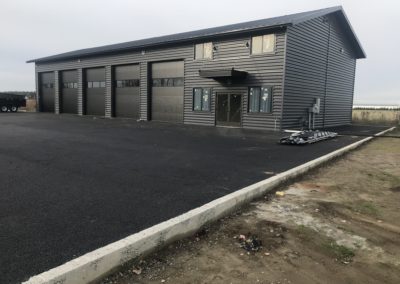 Newly built commercial building with stormwater drainage design courtesy of Axe Engineering Services in Bellingham Whatcom County