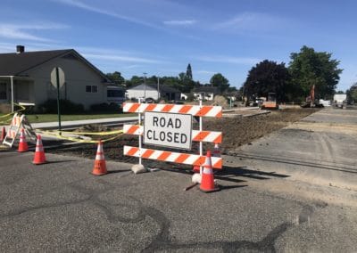 Road closure at parking lot construction site in Lynden Whatcom County