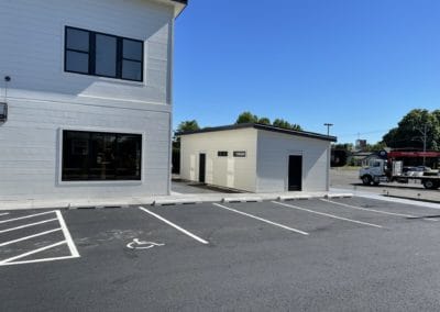 Newly constructed commercial building with stormwater design courtesy of Axe Engineering in Bellingham Whatcom County