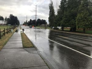 Failed stormwater design in Lynden, Whatcom County, causing flood on street